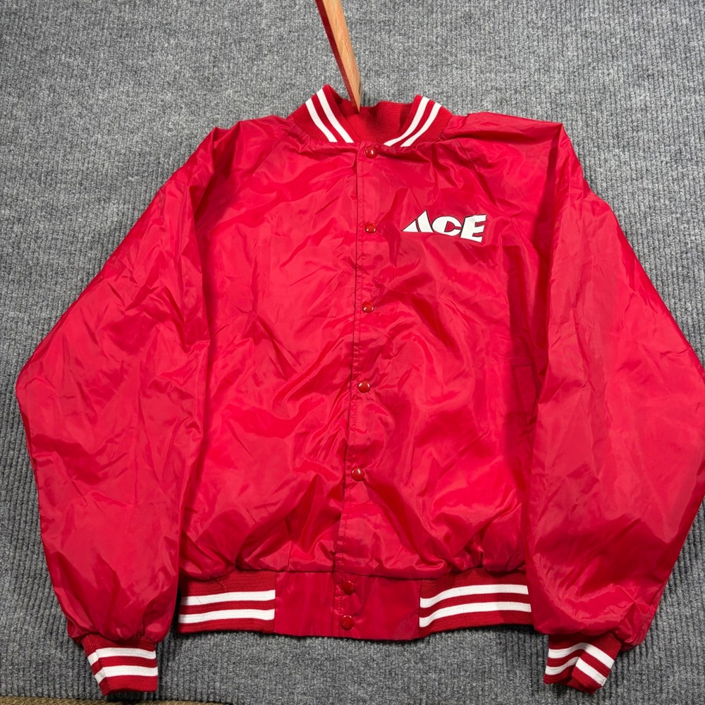Auburn Sportswear Jacket Mens XL Ace Red Nylon Varsity Bomber XL Made in USA Vtg